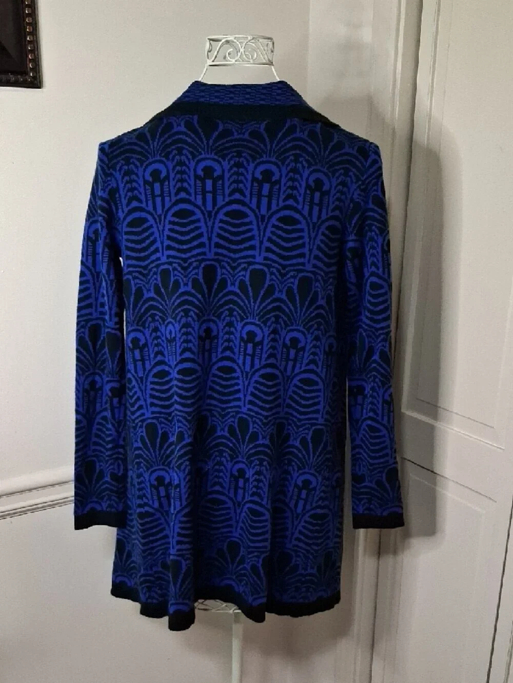 Melissa Paige Blue and Black Knit Patterned Cardigan